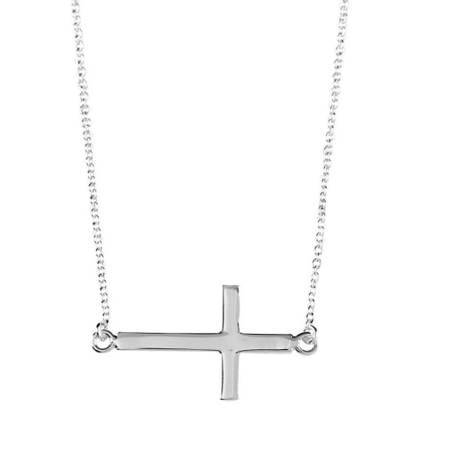 NK SP SIDeways CRS-18"CH-DBX Silver Plated Sideways Cross Necklace