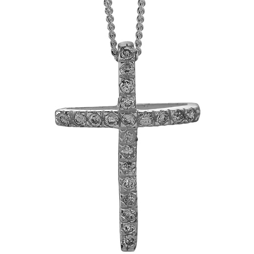 NK Open Bow Cross Sil Plt Cz Sm 18" Chn Pendant