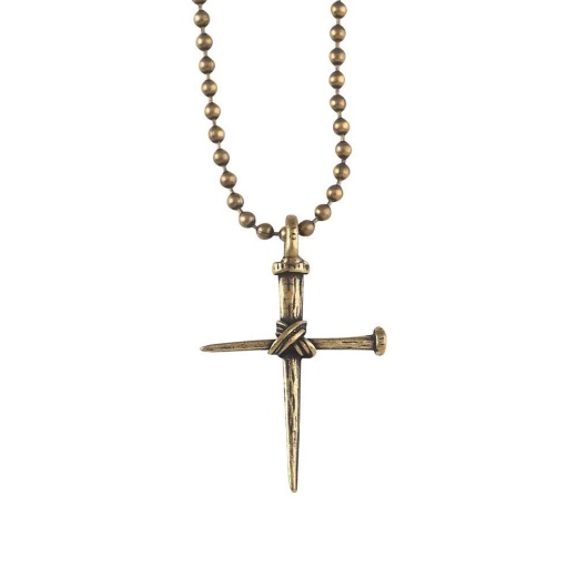 NK-1 1/4" Brass Ox Pwt Nail Crs Necklace