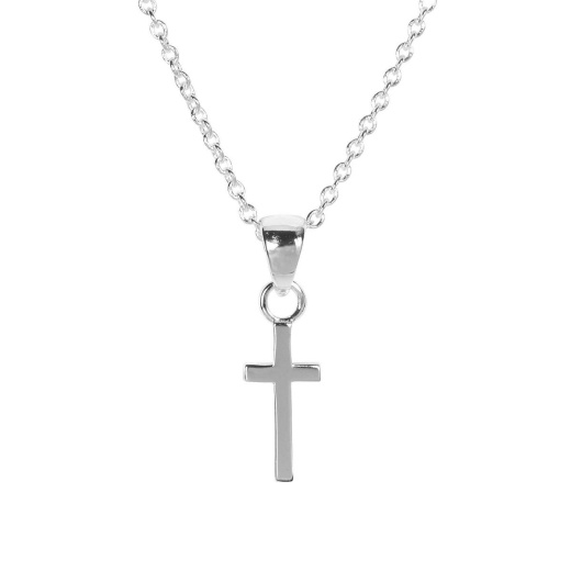 God's Girl Mini Box Cross Necklace - Silver Plate 16" Chain