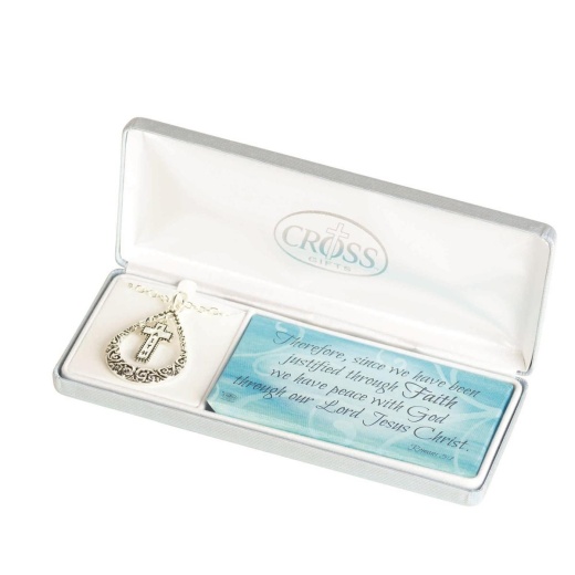 Faith Teardrop with Cross Silver Plated Necklace