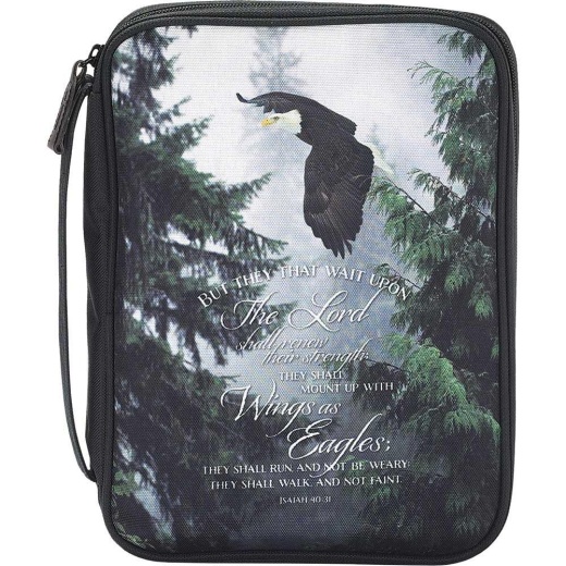 Bibl Cov Wings As Eagles Lg Blk Denier - Large Bible Cover
