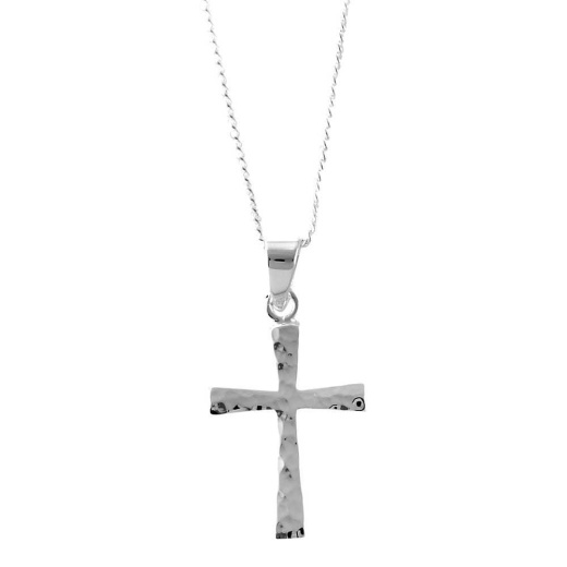 Nk-Sp Hammered Crs-18"Ch Silver Plated Hammered Cross Necklace