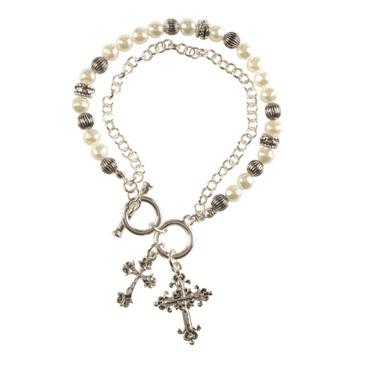 Silverplate Crosses With Pearls Bracelet - New Products