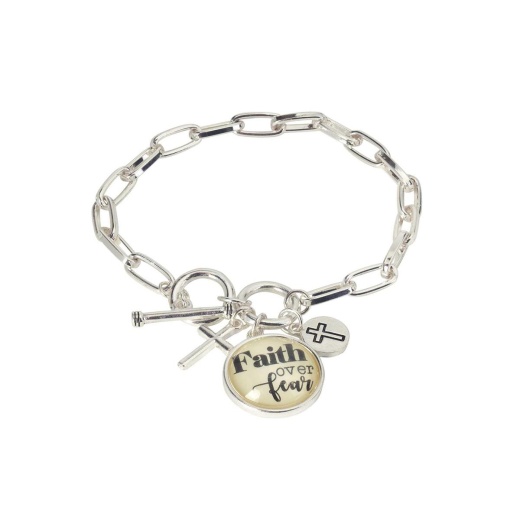 Faith Over Fear Glass Top Disc Bracelet