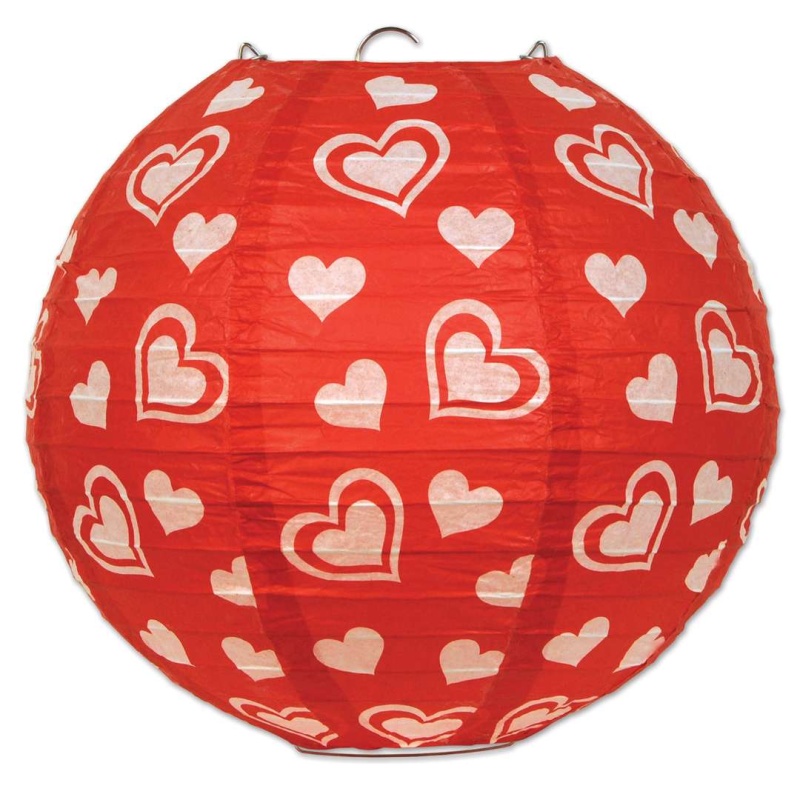 Heart Paper Lanterns - Red, White, 9.5", 3 Pack