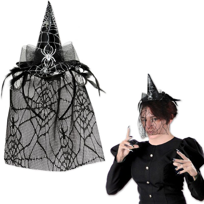 Spider Witch Hat Headband With Veil