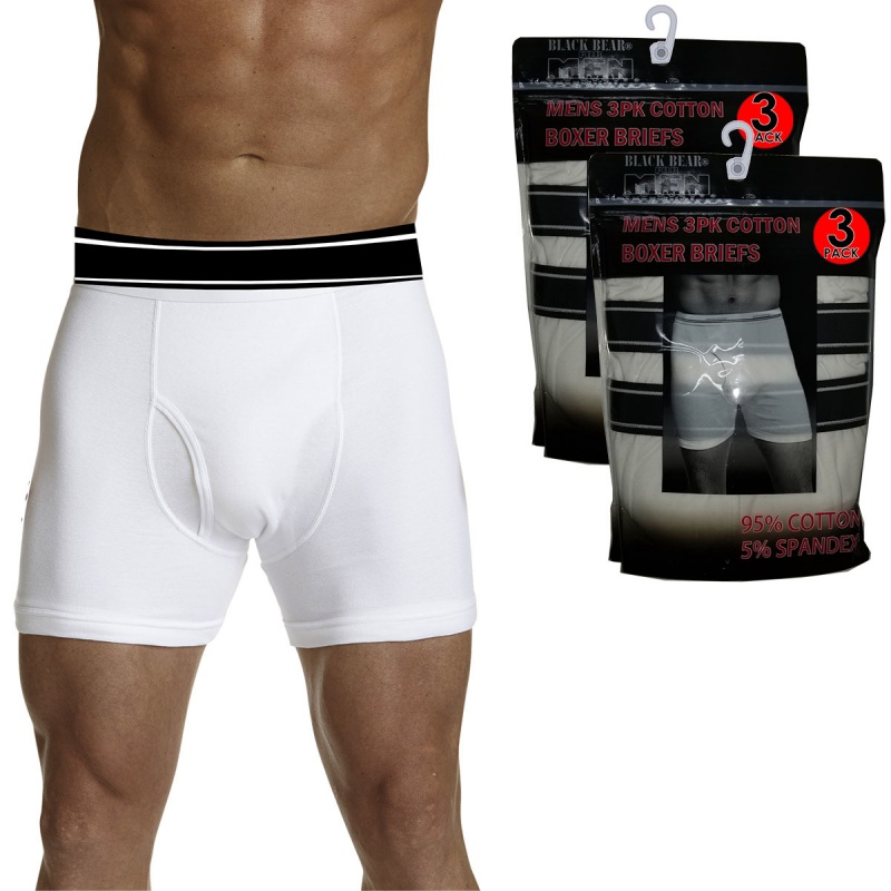 Black Bear Men's Cotton Knit Boxer Briefs - White, Xl, 3 Pack