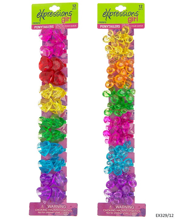 Twin Bead Ponytail Holders - Hearts Butterflies