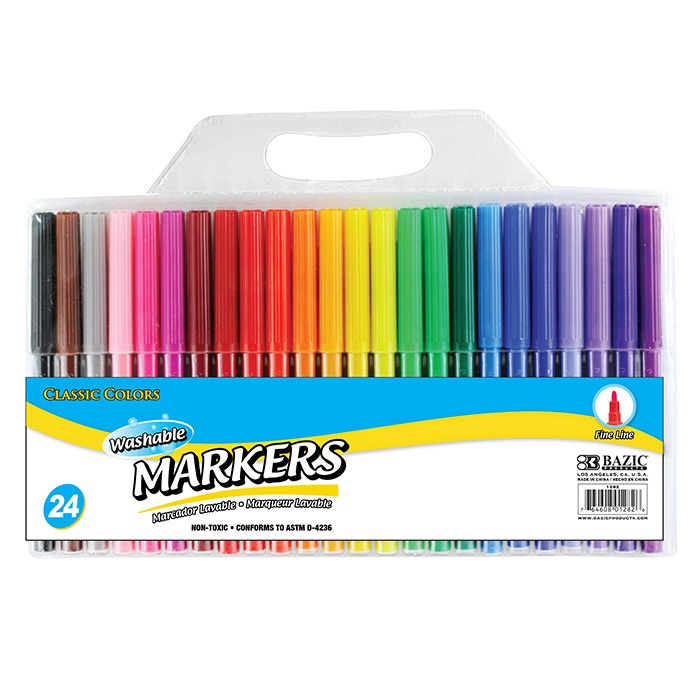 Markers - Washable, 24 Colors, Fine Tip