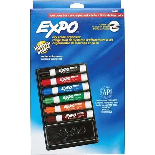 Dry-Erase Markers - 6 Colors, Chisel Tip, Eraser Included