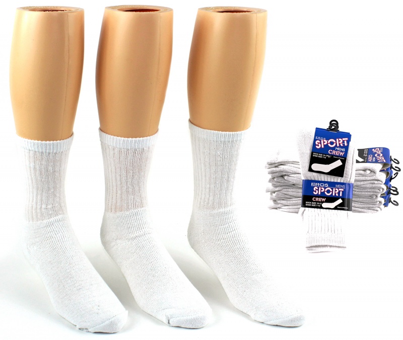 Men's Crew Socks - White, 10-13, 3 Pack