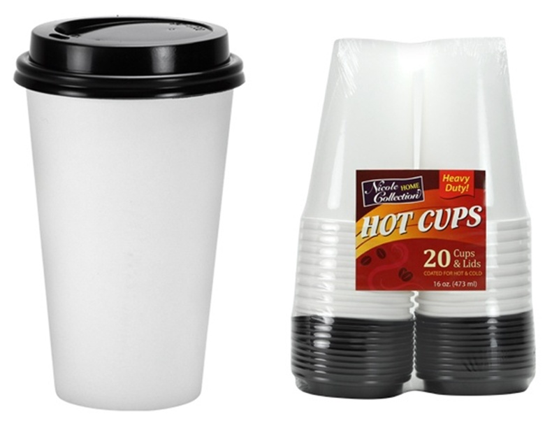 16 Oz. White Hot Cups With Lid - 20-Packs - Nicole Home Collection
