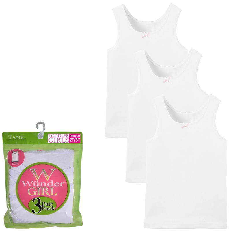 Toddler Girls' Tanks - Cotton, White, 2T-3T, 3 Pack