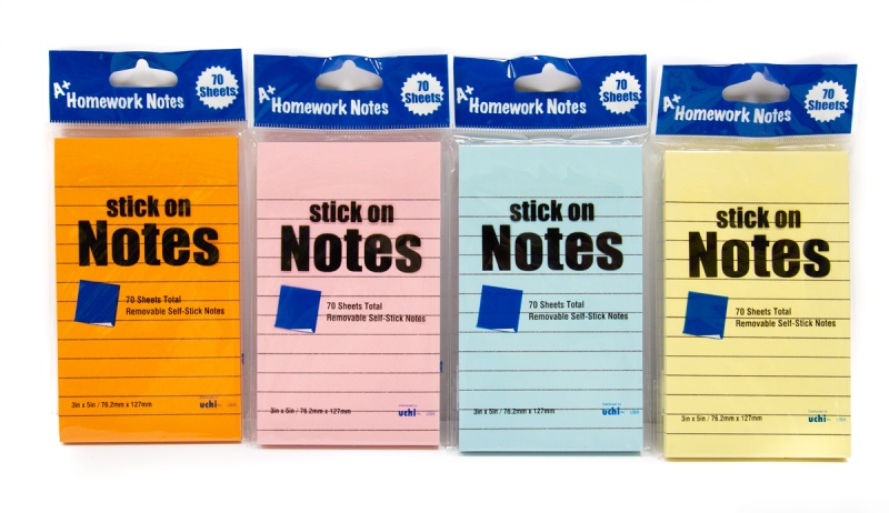 Stick On Notes - Lined, 70 Sheets, Assorted Colors