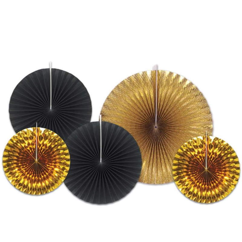 Decorative Paper Fans - Assorted Black Gold