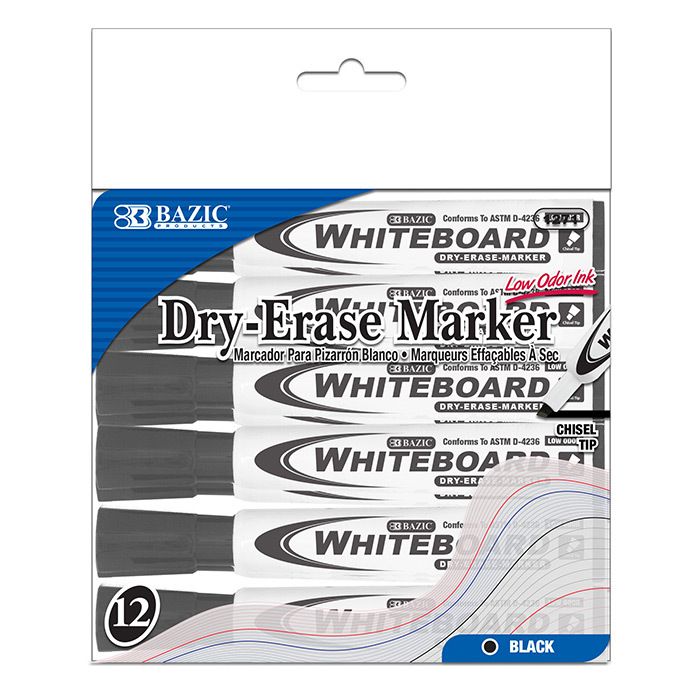 DryErase Markers 12 Pack, Black, Chisel Tip