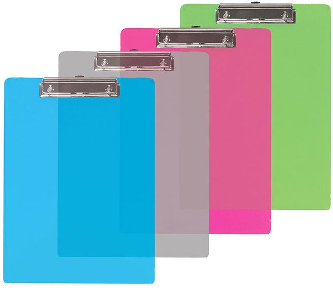 Clipboards - Memo Size, Low Profile Clip, Transparent Colors