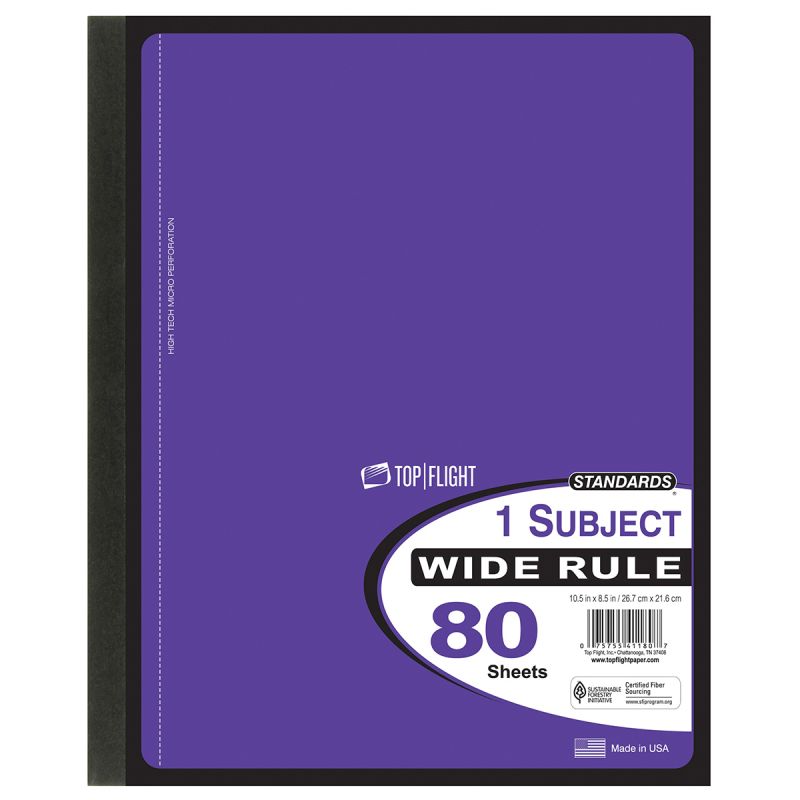 1 Subject Hinged Notebooks - Wide Ruled, 80 Sheets, 5 Colors