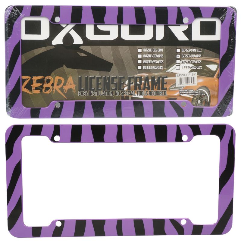 License Plate Frame- Purple Black Zebra