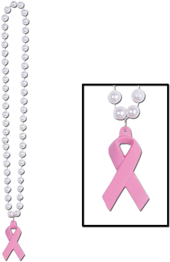 Beads With Pink Ribbon Medallion