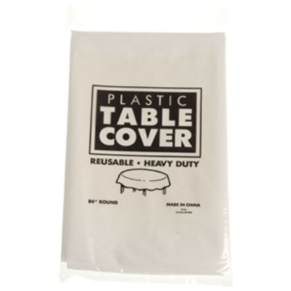 Round Plastic Table Cover - White