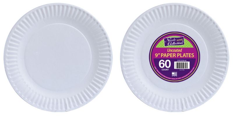 9" Uncoated Paper Plates 60-Packs - Nicole Home Collection