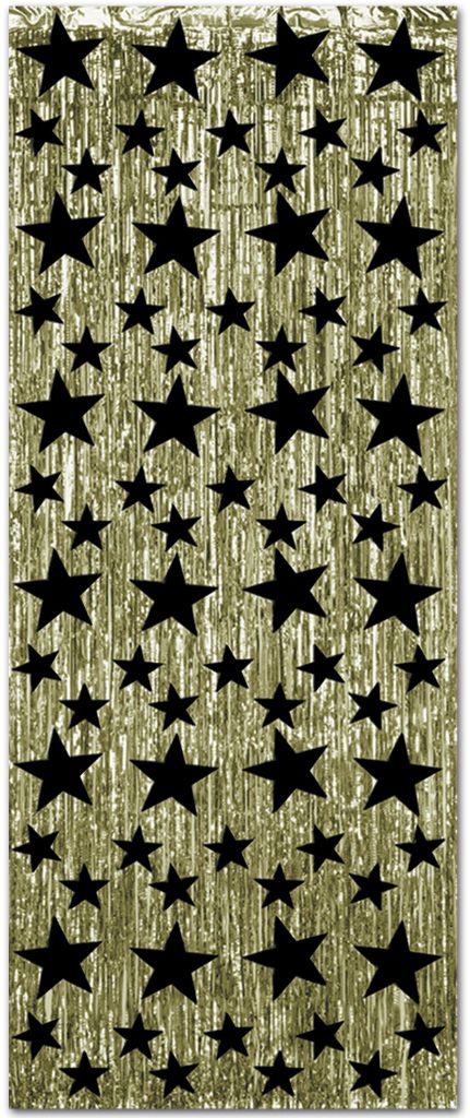 1-Ply Fr Gleam 'N Curtain - Gold With Printed Black Stars
