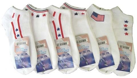 Women's Patriotic Ankle Socks - Size 9-11, Cotton/Spandex