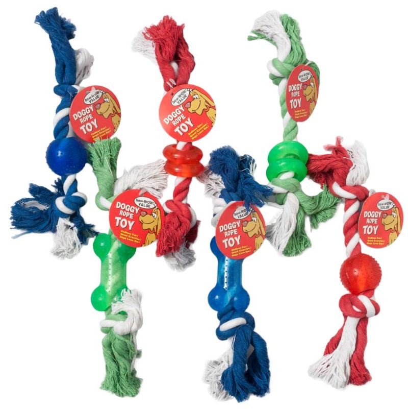 Double Knotted Rope With Rubber Chew Toys - 3 Colors