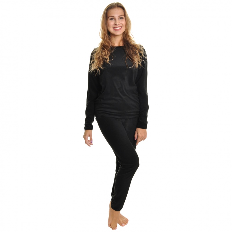 Women's Velvet Long Sleeve Thermal Set - Large - Xl, Black