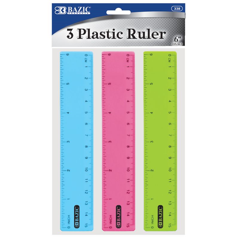 6" Plastic Rulers - 3 Pack, Assorted Colors