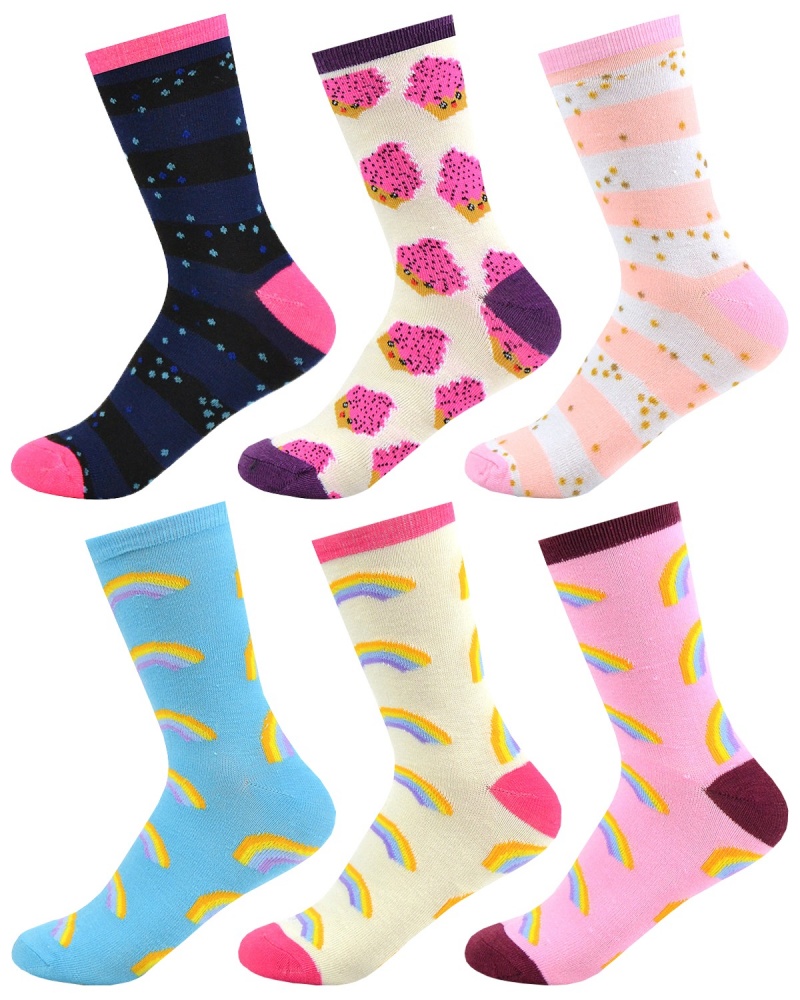 Girl Novelty Crew Socks - Size 4-6 - Assorted Colors