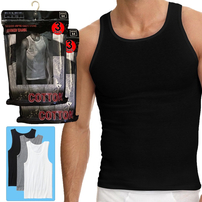 Men's Cotton Ribbed AShirts 3 Pack, s