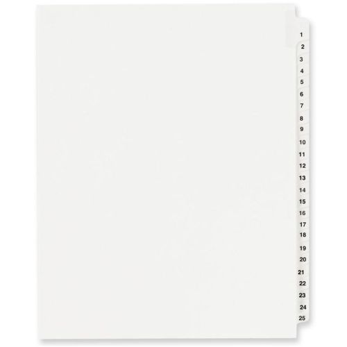 Index Dividers - Numbered 1-25, White