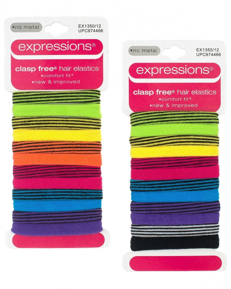 Stripes And Solid Hair Elastics - 12 Pack, Assorted, Clasp Free