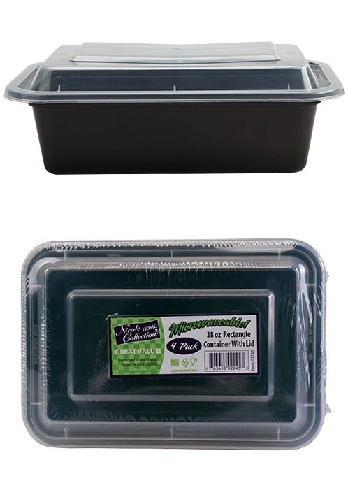 8" X 6" Rectangle Microwaveable Containers - Black - 4-Packs - Nicole Home Collection