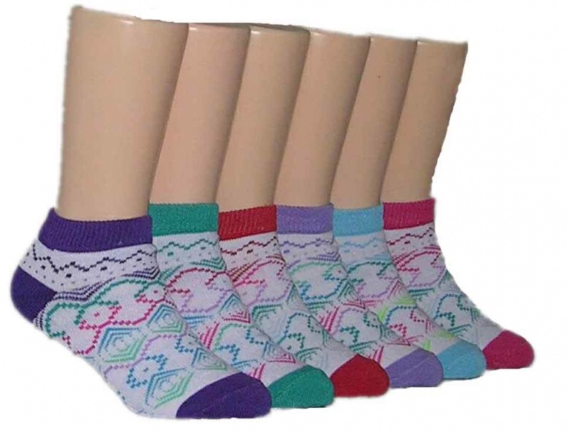 Girl's Low Cut Novelty Socks - Fair Isle Nordic Print - Sizes 6-8