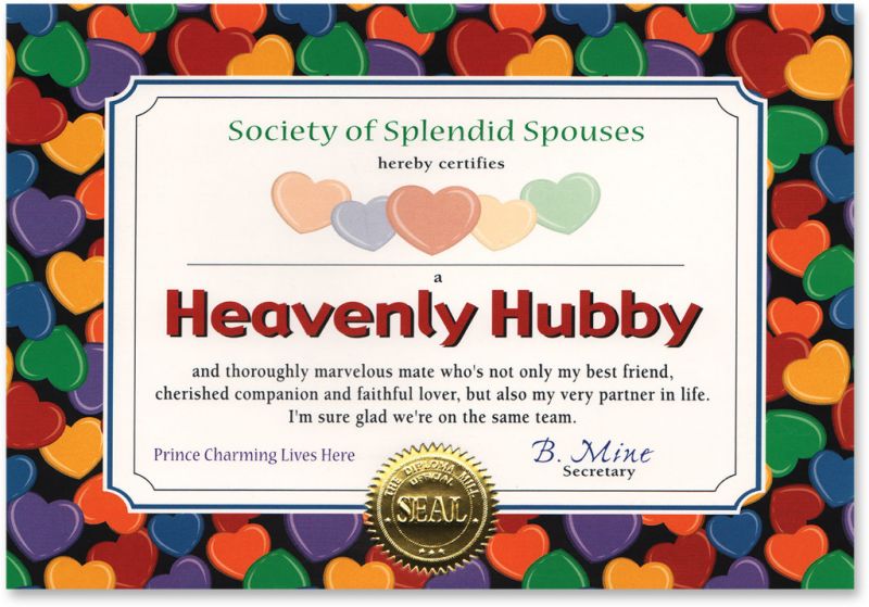 Heavenly Hubby Certificate