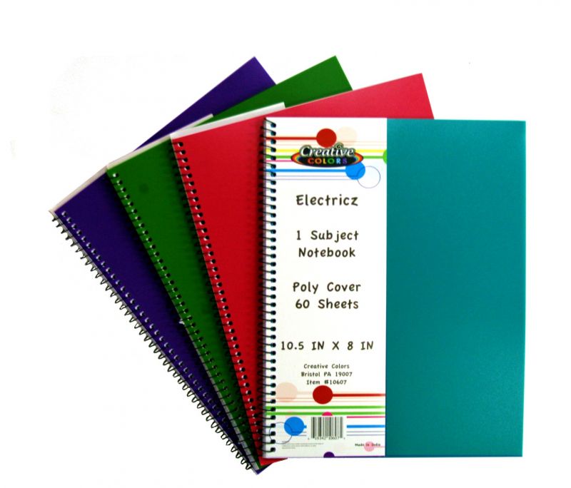 1 Subject Spiral Notebook 60 Sheets, 4 Colors