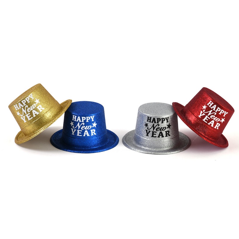Plastic Glitter New Year Top Hat - Assorted Colors