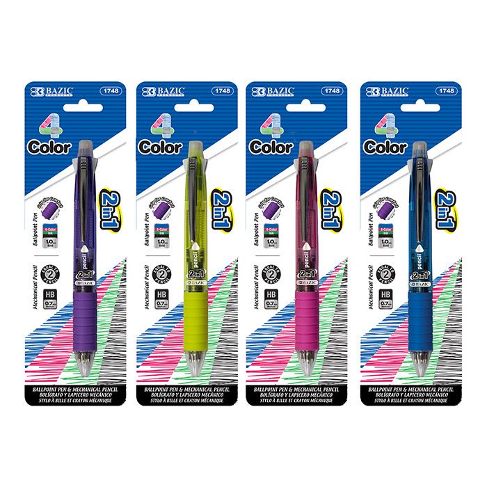 2-In-1 Mechanical Pencil 4-Color Pen W/ Grip