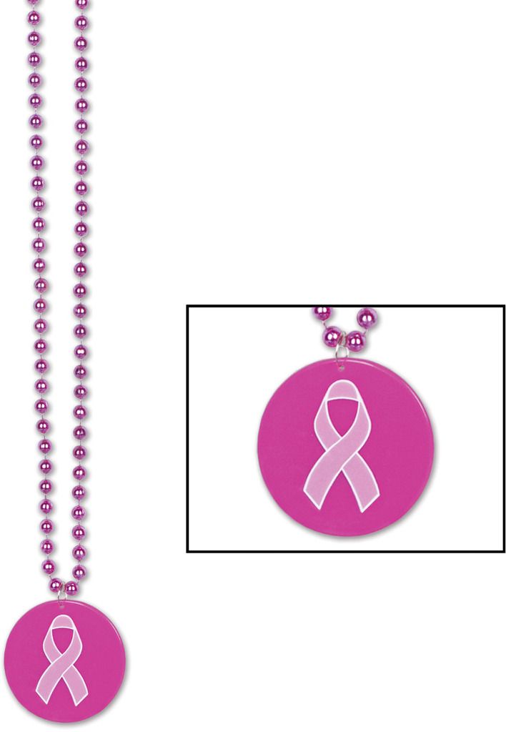 Beads With Printed Pink Ribbon Medallion