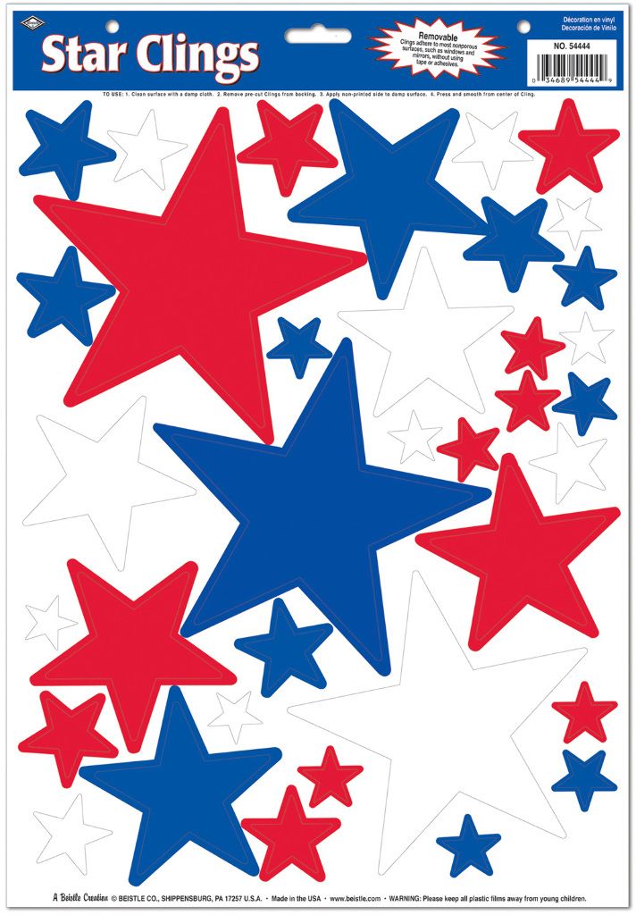 Star Clings - Red, White, Blue, 36 Clings