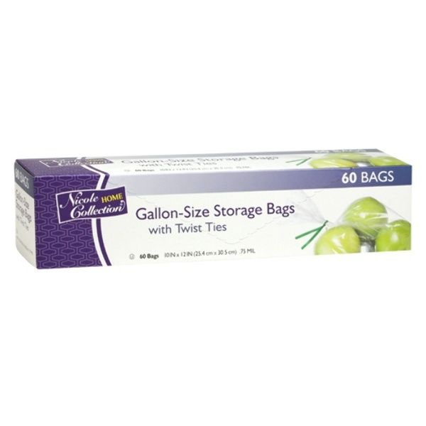 Gallon - Food Storage Bags With Ties - 60-Packs - Nicole Home Collection