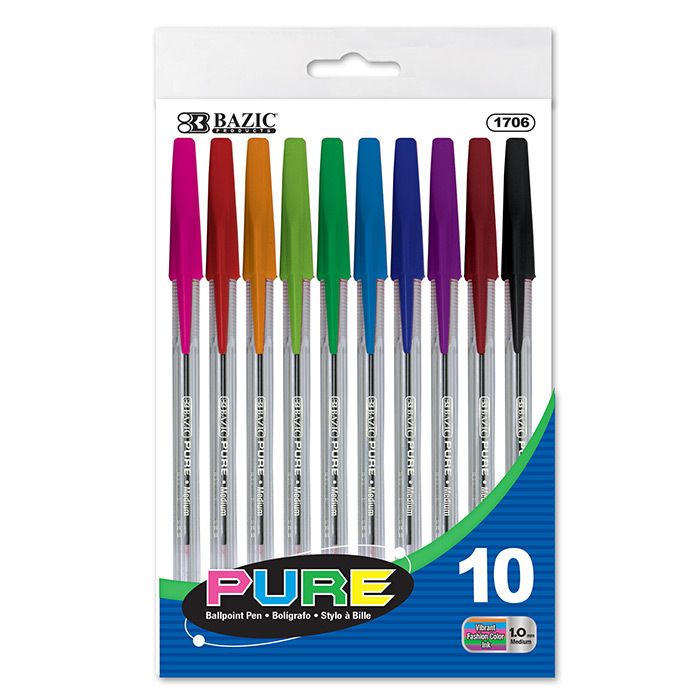Ballpoint Pens - 10 Count, Assorted Colors