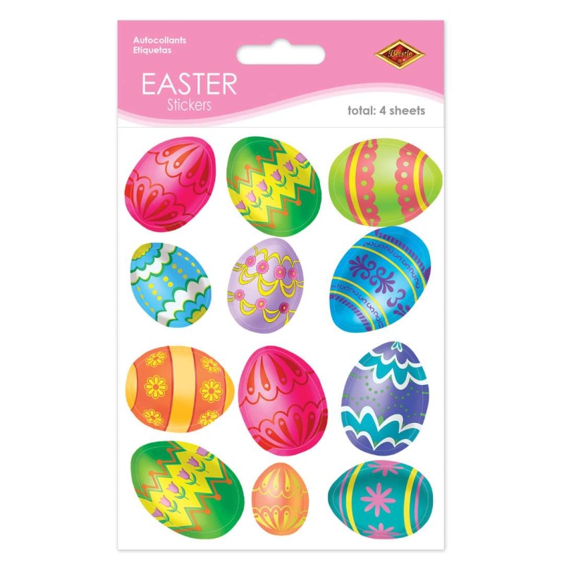 Easter Egg Stickers - Assorted Designs, 4 Pack, 4.75" X 7.5"