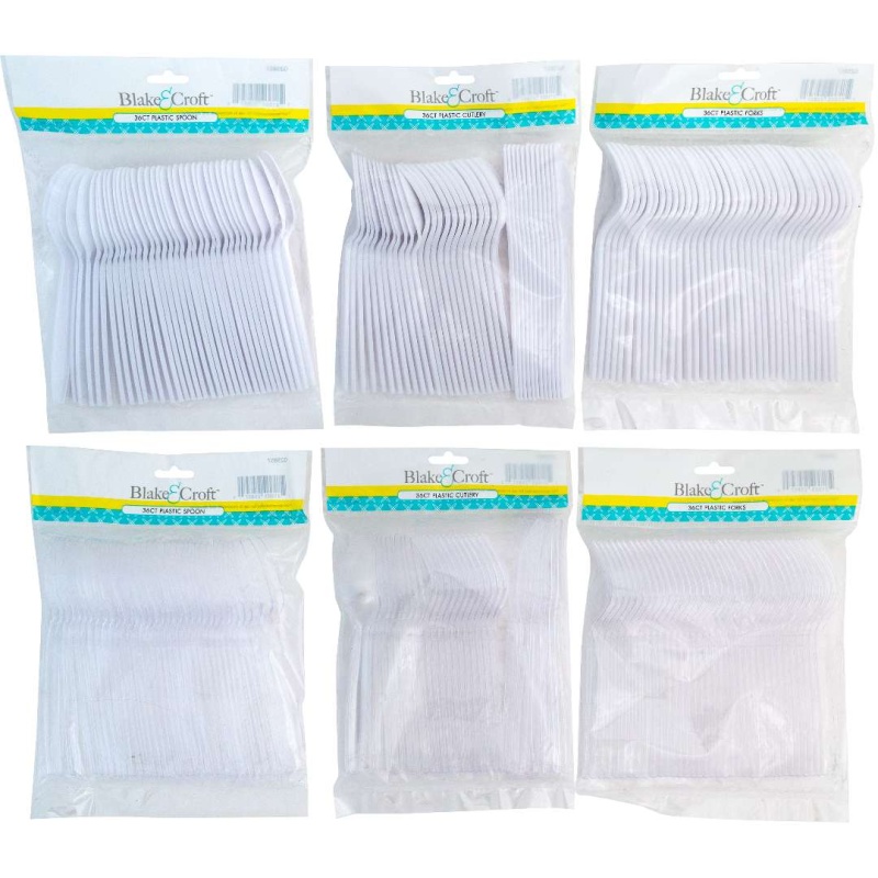 Plastic Cutlery - Forks, Spoons, Mixed Bags, White Clear
