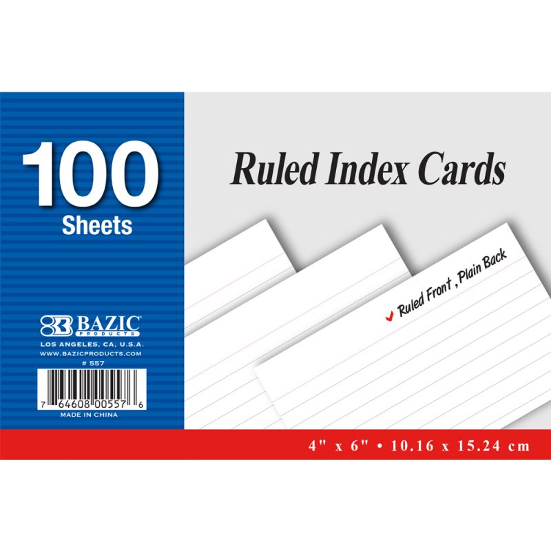 Ruled Index Cards - 100 Count, 4" X 6", White