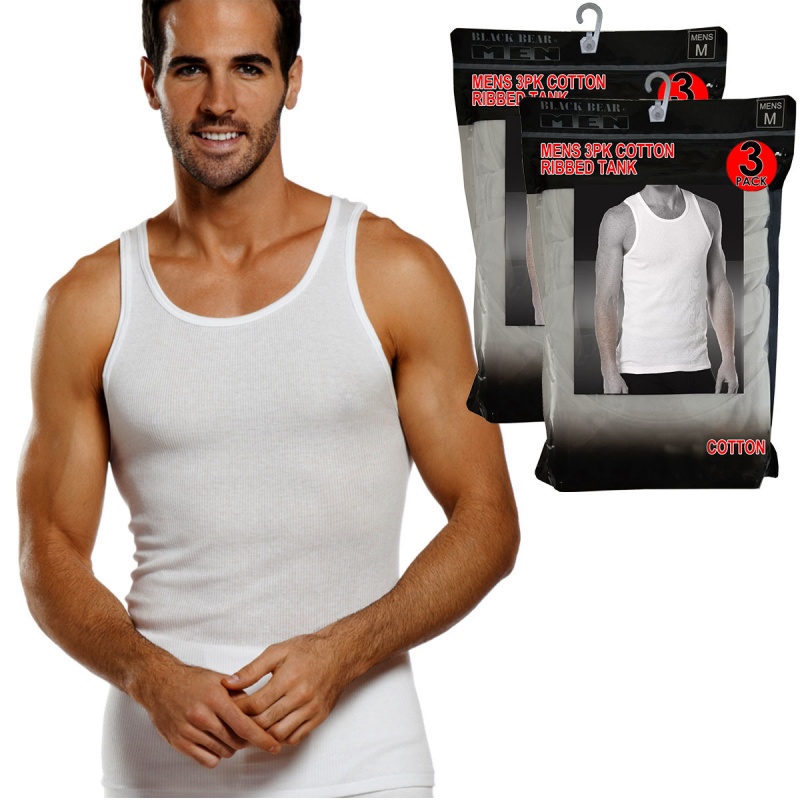 Black Bear Men's Cotton Ribbed A-Shirts -White, Xl, 3 Pack